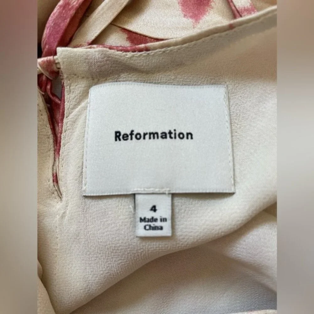 NEW Reformation Anaiis Long Silk Dress Cameo Rose Pink Cream Floral | size 4 - Picture 9 of 12